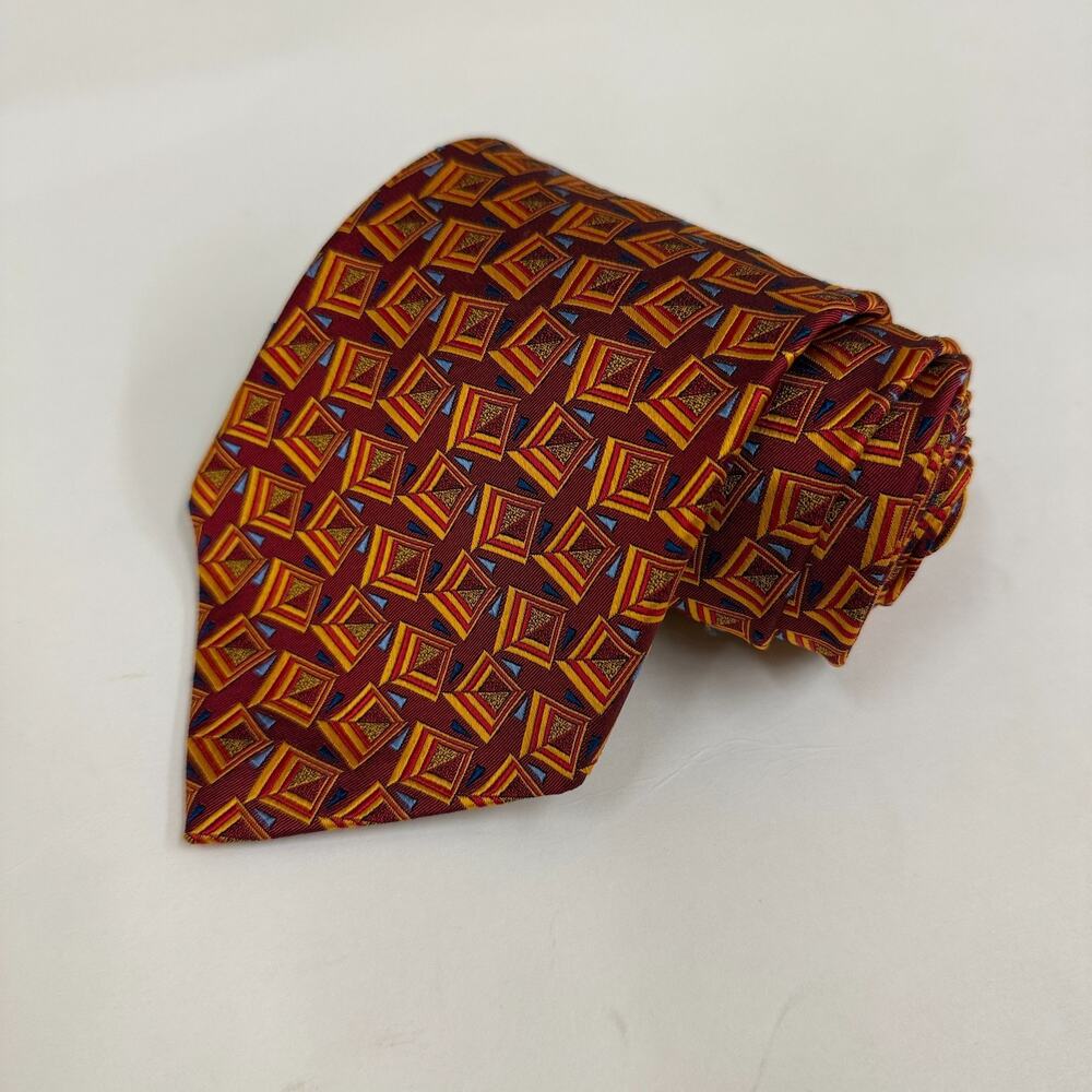 Robert Talbott Best of Class Burgundy Gold Geometric Silk Tie Mens